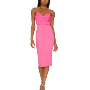 New MORE TO COME Sophia Strapless Midi Dress in Pink